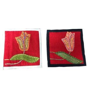 ベトナム 刺繍 コースター２枚セット ハンドメイド ベトナム雑貨｜vietnamnokaze