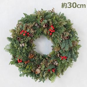 クリスマス リース 30cm モミの木 生リース おしゃれ 北欧 手作り 生木 ナチュラル フレッシュ 壁面 飾り 玄関 部屋の中 外 シンプル 赤い実 花仕事屋ラムズ 専