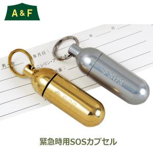 SOS カプセル 完全 防水 アウトドア 防災 災害 緊急 連絡先 シンプル 小さい ペンダント キーホルダー 旅行 子ども 子供 ペット 血液型 シルバー メール便対応｜viewgarden