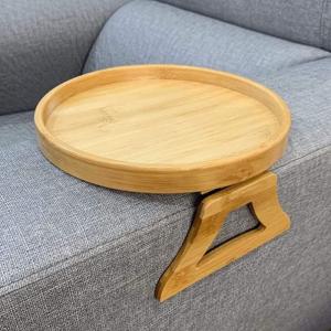 ソファアームレスト テーブル サイドテーブル 木製 ソファー肘掛用 クリップ式 カウチコースター 直径25cm リモコンラック ドリンクホル