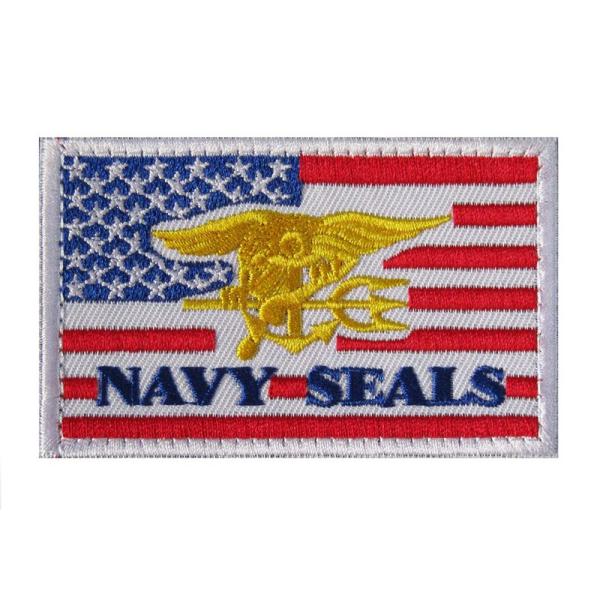 ベルクロワッペン 星条旗＆Navy SEALs シールズ (赤白)