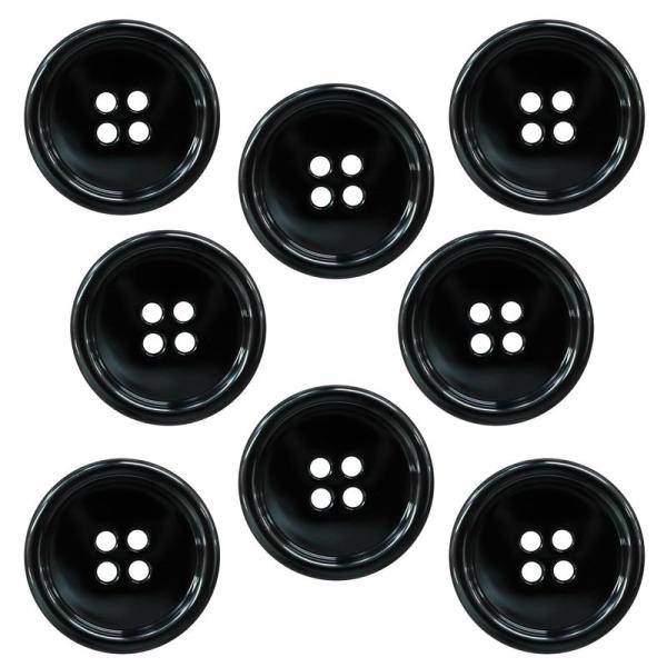 メタルボタン 四つ穴ボタン ブラック 鏡面仕上げ 黒 シャツボタン スーツボタン 8個入り 25mm...