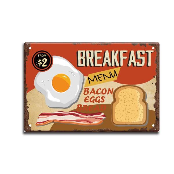 SUPERDANT おいしい朝食ブリキの看板 朝食屋店舗用看板 レトロの看板 金属看板 アメリカン ...