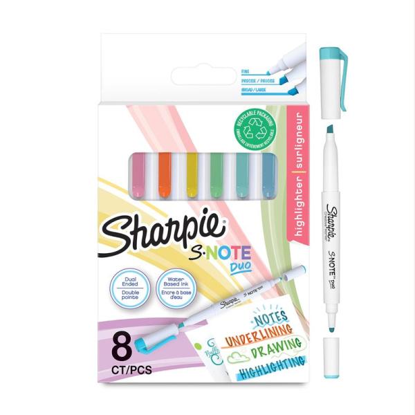 Sharpie シャーピー 水性マーカー Sノート Duo 8本 セット 角芯 水性ペン 蛍光ペン