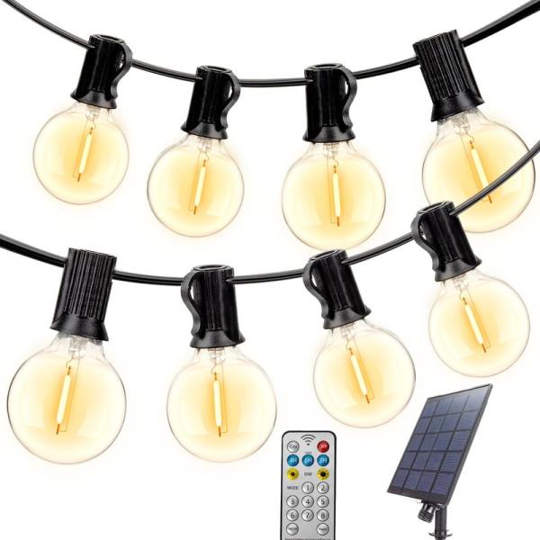 ソーラーストリングライト 防雨型ガーデンライト 15M 2200K電球色 25+2個 G40LED電...