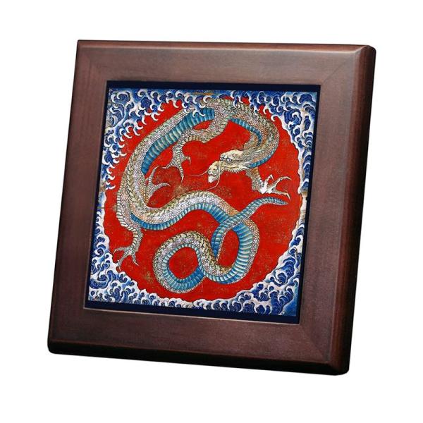 葛飾北斎、信州小布施 東町祭屋台天井絵『 龍図 』の木枠付きフォトタイル（ 浮世絵シリーズ ） (S...
