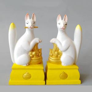 神具 神狐 8.0寸 1対 稲荷きつね キツネ お稲荷さん : 仏壇・位牌