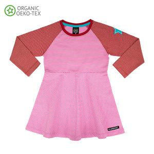 80%OFF ワンピース 長袖 子供服 キッズ ストライプ オーガニックコットン 縦縞 STRIPES PETUNIA赤/TANGOピンク
