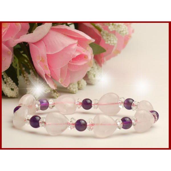 ブレスレット ハート型ローズクォーツ 水晶 アメジスト パワーストーン 龍山寺 祈願済