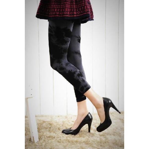 レギンス ブラック＆グレイ ファッションレギンス 手染め風 浮墨 カラーレギンス