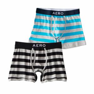 エアロポステール AEROPOSTALE メンズ Men's ボクサーパンツ 2枚セット Rugby Stripe Knit Boxer Briefs ブラック ライトブルー グレー｜vinaoutfitters