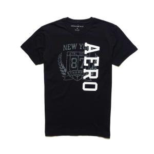 エアロポステール AEROPOSTALE メンズ Men's 半袖 Tシャツ Aero Champs Wreath Graphic Tee ブラック Black｜vinaoutfitters