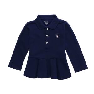 ラルフローレン RALPH LAUREN ベビー 女の子 長袖 ポロシャツ Peplum Piqu? Polo Shirt フレンチ ネイビー French Navy｜vinaoutfitters