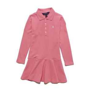 ポロ ラルフローレン POLO RALPH LAUREN ガールズ Girls 長袖 ポロシャツ ドレス Stretch Mesh Polo Dress ピンク Dolce Pink｜vinaoutfitters