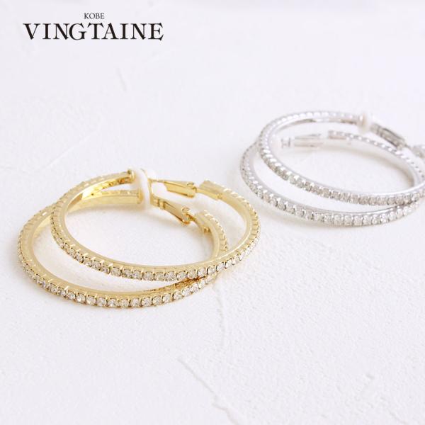 フープ ラインストーン イヤリング（3） 43mm E2-22/ピアスみたいなイヤリング レディース...