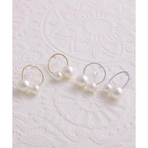 ダブルパール付きリングノンホールピアス 樹脂イ...の詳細画像4