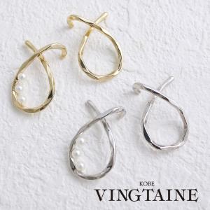 ネコポス  GINGER5月号掲載　ニュアンスウェーブイヤーカフ　パール　アシンメトリー　イヤーフック　イヤリング　Ｅ2094