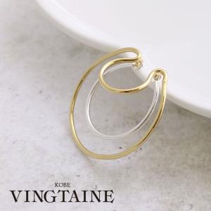 コンビカラー3連風ビッグリングイヤーカフ ミックスカラー 片耳用 イヤーカフス フープ イヤリング Ｅ2107イヤカフ