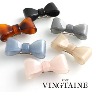 バレッタ リボン べっ甲風 シンプル アクリル ヘアアクセサリーH-677｜vingtaine