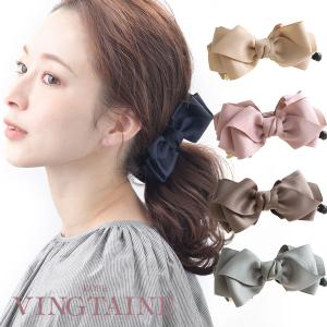 バナナクリップ リボン 大きめ グログラン　ボリューム　シンプル　ヘアクリップ　ヘアアクセサリー