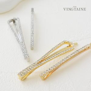 ラインストーンデザインヘアピン2本セット ドロップ大人上品 ヘアアクセサリー h7994｜VINGTAINE