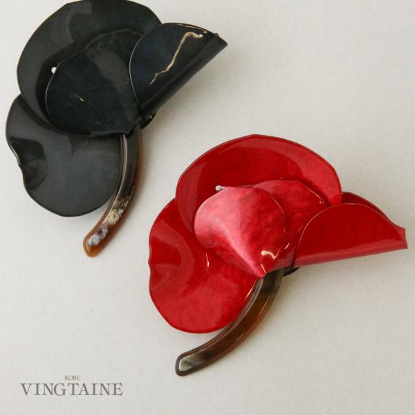 【NEW】大ぶりフラワーブローチ バイカラー お洒落 個性的 大ぶり レッド ブラック 立体デザイン...