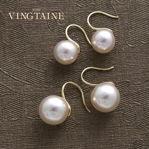 一粒パールフックピアス（10mm/12mm）パール ピアス 一粒 フック シンプル 2次会 卒業式 ...