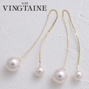 ピアス　アメリカンピアス　パール　ダブル　ウェーブ　シンプル　揺れ 結婚式 P1740 アクセサリーSHOP｜VINGTAINE