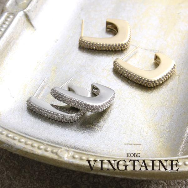 ピアス パヴェ ハーフフープ キュービックジルコニア スタッド シンプル アクセサリー P5150