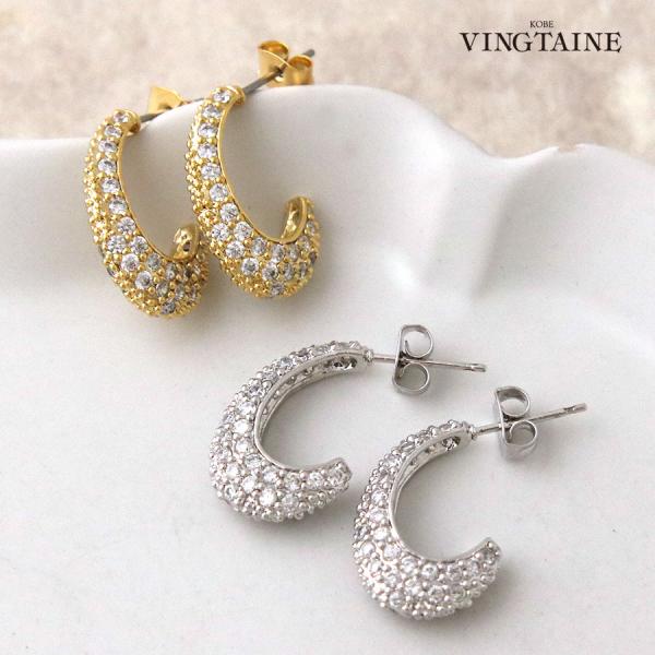 ピアス イヤリング パヴェ カーブ ハーフフープ キュービックジルコニア P5240