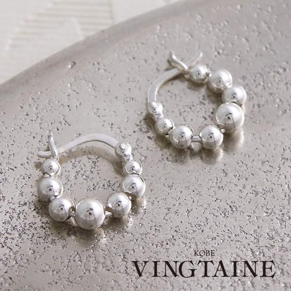 Siver925 ミニメタルボールフープピアス リングピアス キャッチレス シンプル シルバー925...