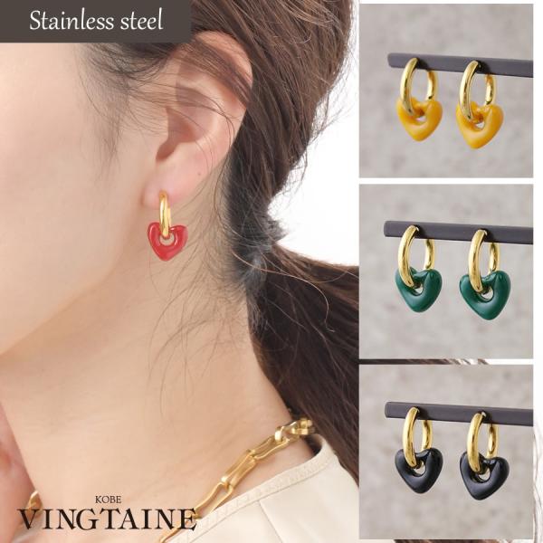 ピアス  ハート キャッチレス 2way 金属アレルギー つけっぱなし フープ TP091 mbgt