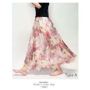 sale 花柄 シフォン スカート マキシ丈 ...の詳細画像4