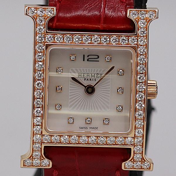 良品 稼働 保/箱付 エルメス Hウォッチ HH1.271 PG QZ ホワイトシェル文字盤 18K...