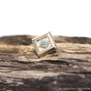 【返品不可】ARIZONA FREEDOM 015-001 NO.15 1.8mmターコイズ付シルバー小太陽神付印台ピアス 1.8mm TURQUOISE x SILVER PIERCED アリゾナフリーダム｜vintage