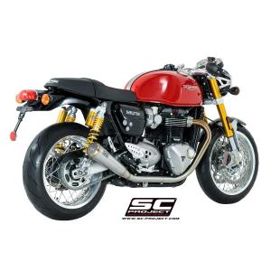 バイク マフラー SCプロジェクト トライアンフ THRUXTON 1200 / R  ステンレス コニカル '70s  ツイン・スリップオン｜vio0009