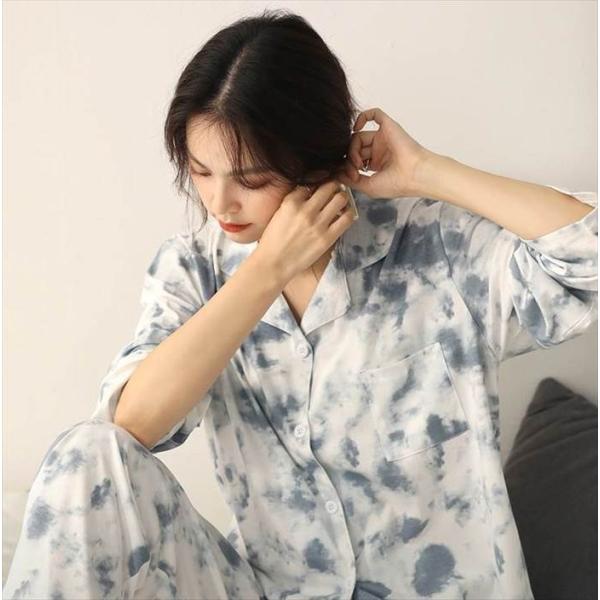 レディース ルームウェアパジャマ セットアップ 寝巻き 部屋着 袖あり 長袖 ロングスリーブ 襟あり...