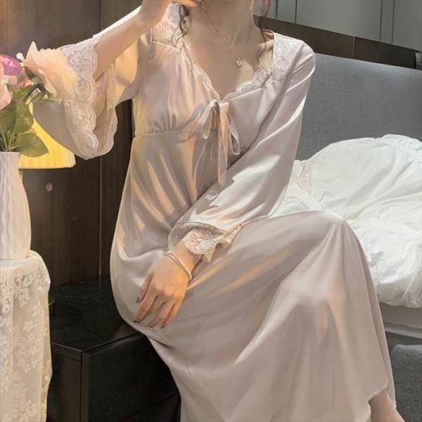 ルームウェア レディース ネグリジェ 部屋着 寝巻き ナイトウェア ロングスカート ロング丈 ロング...