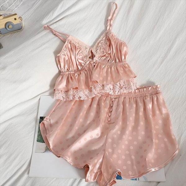 キャミソールパジャマ レディースドット 10代 20代 30代 キャミソール パンツ パジャマ キュ...