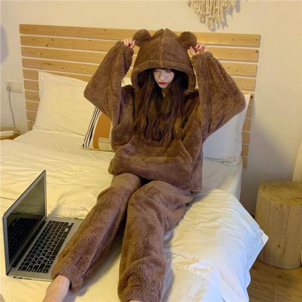 セットアップ レディース ルームウェア 部屋着 ナイトウェア 着ぐるみ 袖あり 長袖 襟なし フード...