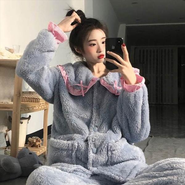 パジャマ上下 乙女系 長袖 レディース フリル付き襟 上下セット 丸襟 ふんわり ふわもこ 前ポケッ...