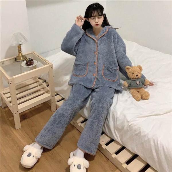 ふんわりパジャマ レディースナイトウエア 開襟 上下セット 下ズボン パステルカラー くすみカラー ...