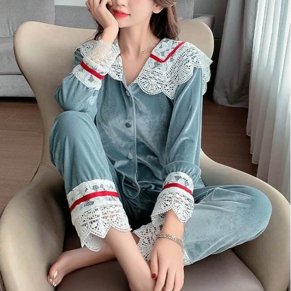 レディースパジャマ 秋冬パジャマ 上下セット セット パンツ 長ズボン トップス 長袖 ロングスリー...