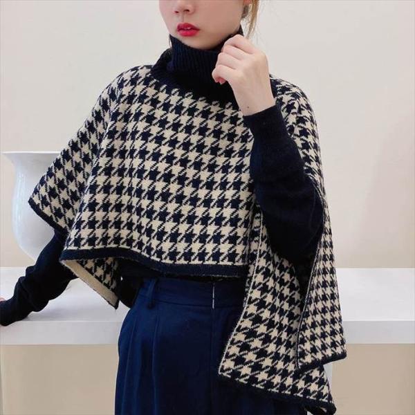 レディース ストール タートルネックストール 秋 冬 トレンドデザイン 秋冬コントラスト 千鳥格子柄...