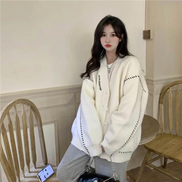 カーディガン レディース ニット ビッグシルエット ドロップショルダー ボタン ステッチ ざっくり ...