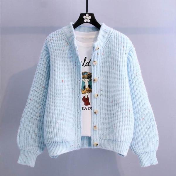 トップス レディース ニット カーディガン かのこニット ドロップショルダー 長袖 ボタン ３カラー...