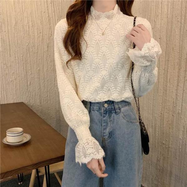 レディース レース トップス ハーフタートルネック 大人女子 かわいい ガーリー フリル袖 フレアス...