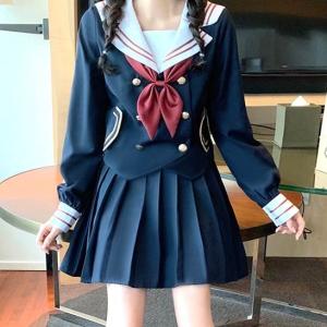 制服 セーラー 学校 スーツ キュート レディース S M L XL かわいい 学生 通学 個性的 存在感 モテ カレッジスタイル スクール JK セット ミニ ミニ丈｜violeta