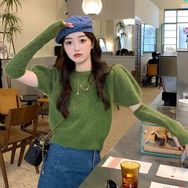 トップス レディース ニット セーター 長袖 半袖 バルーン袖 フレア袖 パフスリーブ 袖 セット ...