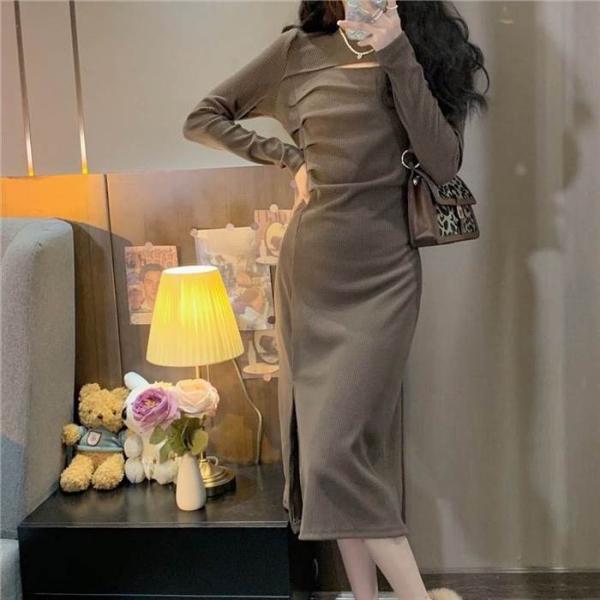 ワンピース レディース  ミドル丈 ミドル丈スカート 長袖 袖あり Aライン Aラインスカート ラウ...